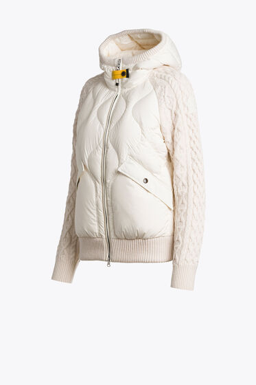Parajumpers PHAT White Down Jacket with Aran Wool Sleeves S